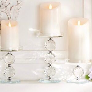 Faceted Glass Crystal Candle Pedestals ~ 3 pc set ~ Silver metal accents ~ NWT